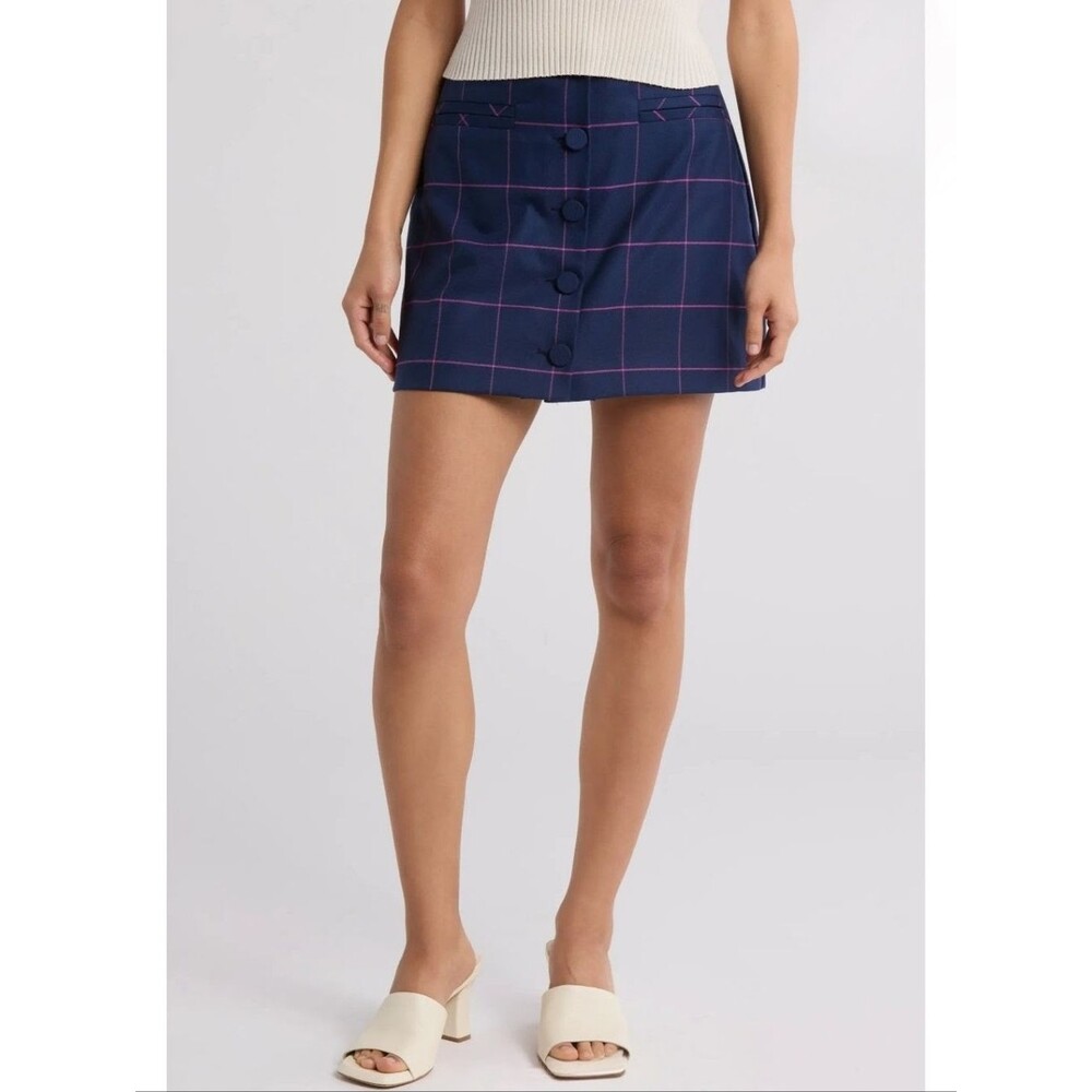 NEW Trina Turk East Village 2 Miniskirt - Navy Blue & Purple Box Plaid - Size 8